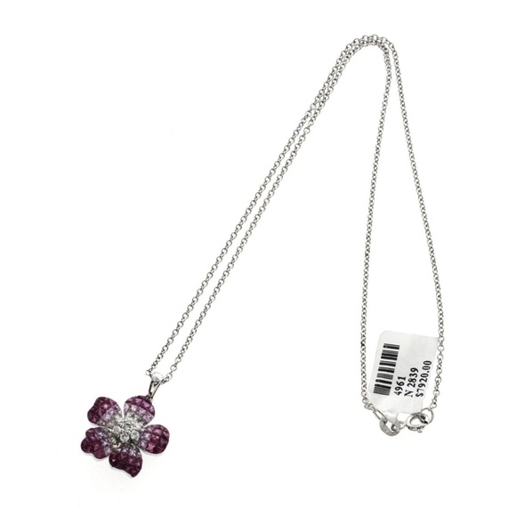 0.32 Ct Pink Sapphire 14k Gold Flower Necklace - Picture 4 of 7